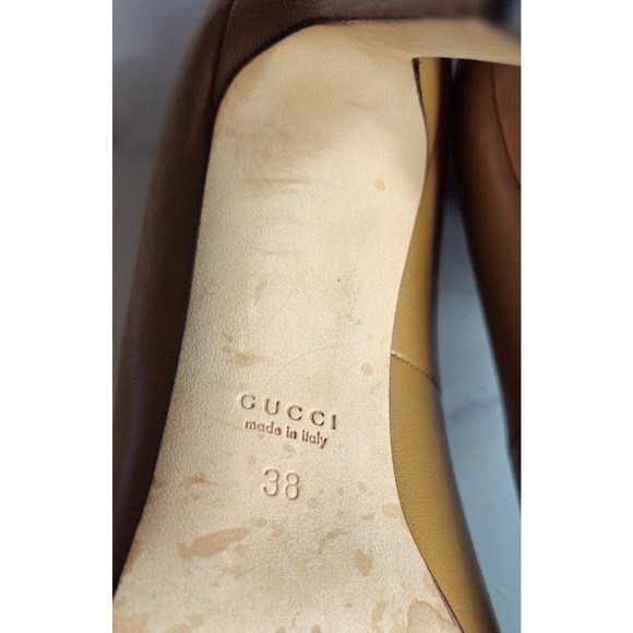 Gucci Womens Pumps 38 US 8 Tan Leather Interlocking G High Heels Slip On Shoes - Picture 15 of 16